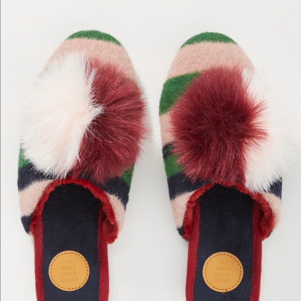 Anthropology far away from home striped fuzzy slippers